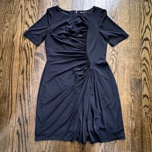 Ryan‎ Michelle Womens Size L Black Draped Fitted Classic Elegant Dinner Dress